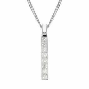 18ct White Gold 0.50ct Diamond Princess Cut Bar Necklace