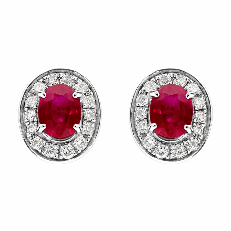 18ct White Gold 0.50ct Ruby Diamond Oval Stud Earrings
