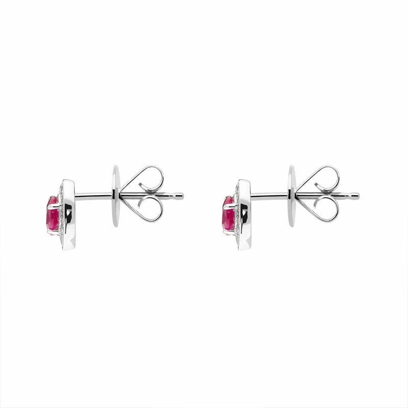 18ct White Gold 0.50ct Ruby Diamond Oval Stud Earrings