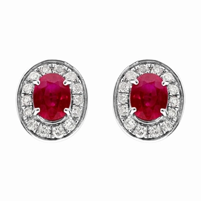 18ct White Gold 0.50ct Ruby Diamond Oval Stud Earrings