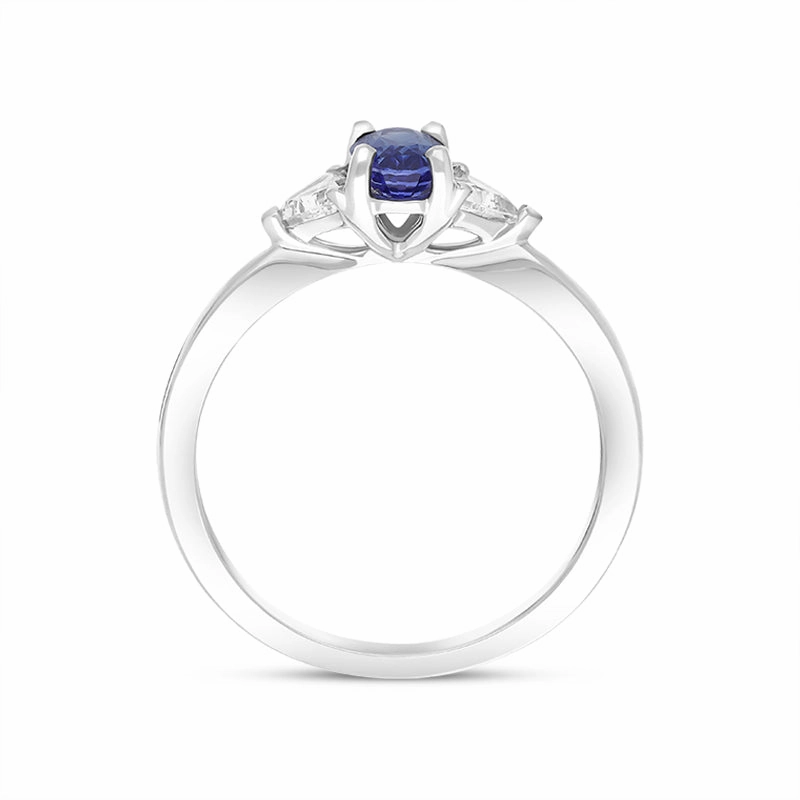18ct White Gold 0.50ct Sapphire Diamond Round Brilliant and Pear Cut Three Stone Ring
