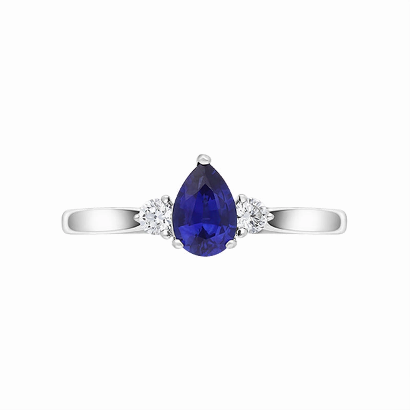18ct White Gold 0.50ct Sapphire Diamond Round Brilliant and Pear Cut Three Stone Ring