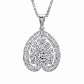 18ct White Gold 0.52 Carat Diamond Style & Fashion Small Leaf Necklace