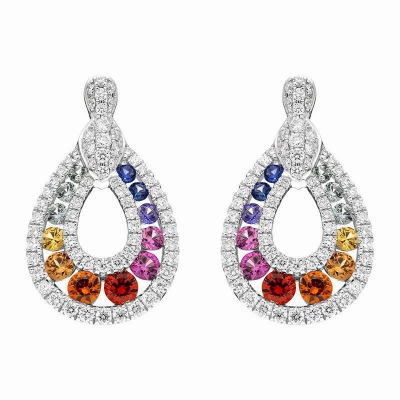 18ct White Gold 0.52ct Mixed Sapphire 0.81ct Diamond Open Pear Drop Earrings