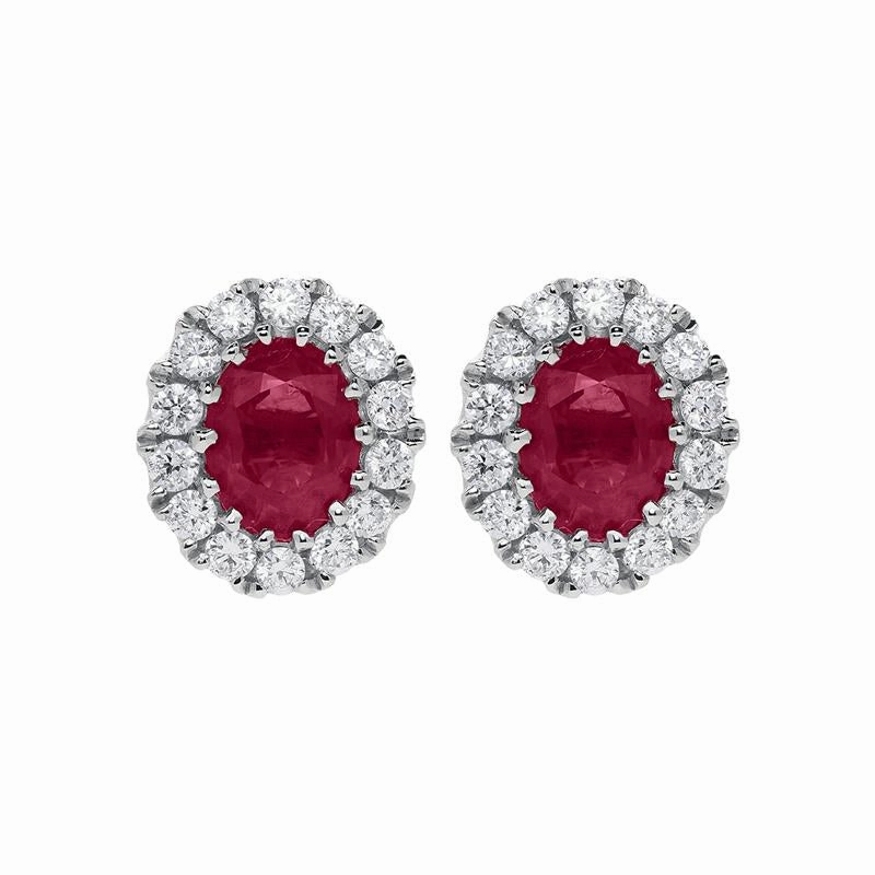 18ct White Gold 0.52ct Ruby Diamond Oval Stud Earrings