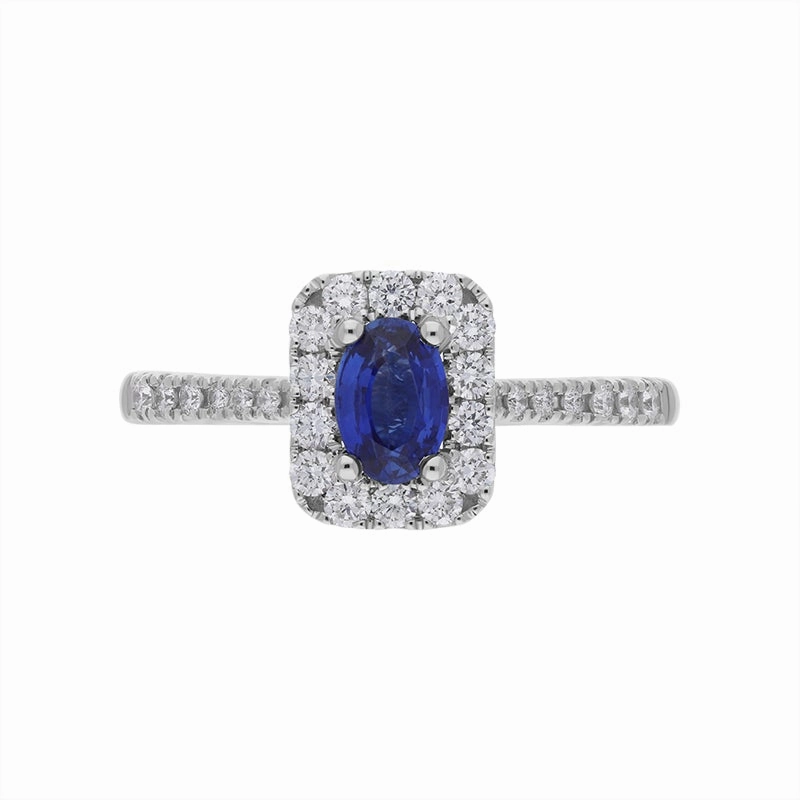 18ct White Gold 0.52ct Sapphire and Diamond Emerald Shape Ring