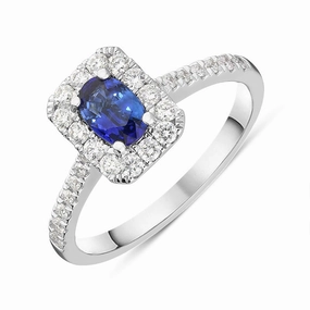 18ct White Gold 0.52ct Sapphire and Diamond Emerald Shape Ring