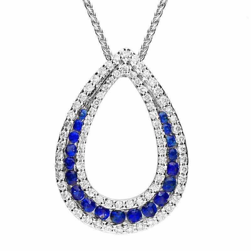 18ct White Gold 0.53ct Sapphire Diamond Open Pear Necklace