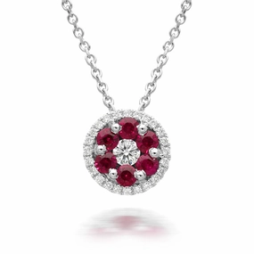 18ct White Gold 0.54ct Ruby Diamond Cluster Necklace
