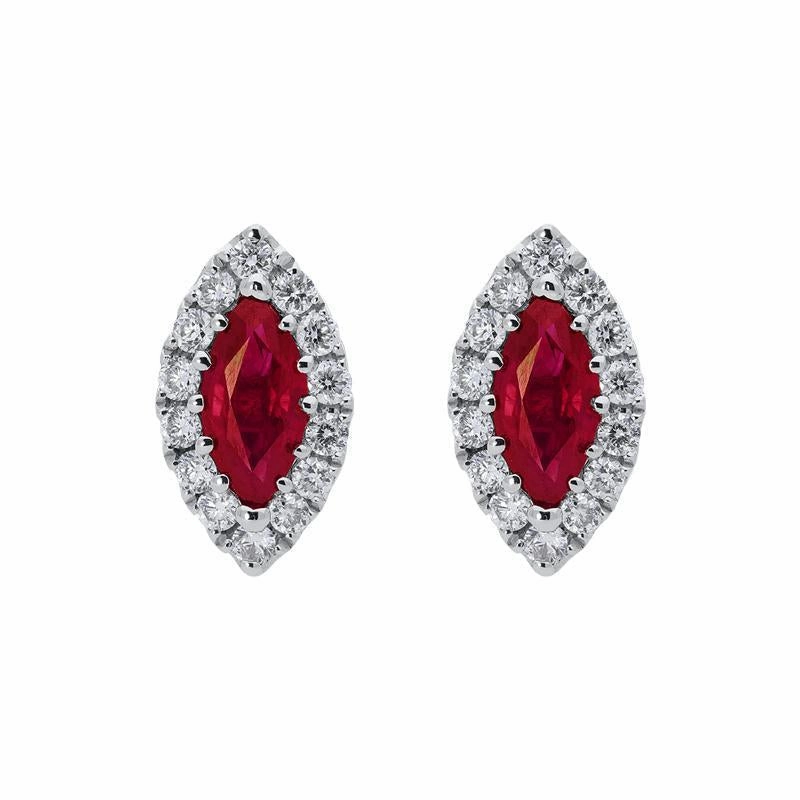 18ct White Gold 0.54ct Ruby Diamond Marquise Stud Earrings