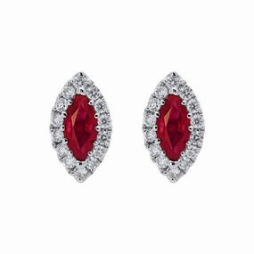18ct White Gold 0.54ct Ruby Diamond Marquise Stud Earrings