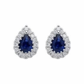 18ct White Gold 0.54ct Sapphire Diamond Pear Cut Stud Earrings