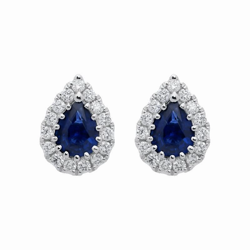 18ct White Gold 0.54ct Sapphire Diamond Pear Cut Stud Earrings