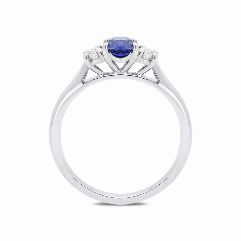 18ct White Gold 0.55ct Sapphire Diamond Oval Cut Trilogy Ring