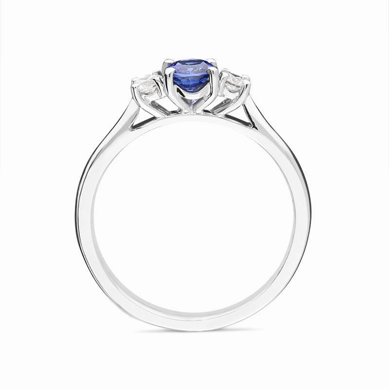 18ct White Gold 0.55ct Sapphire Diamond Oval Trilogy Ring