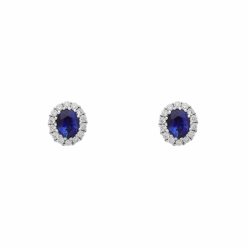 18ct White Gold 0.56ct Sapphire and Diamond Oval Cluster Earrings