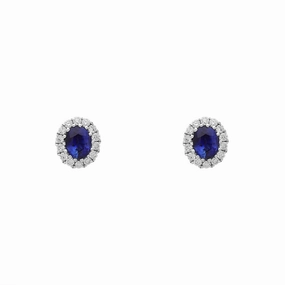 18ct White Gold 0.56ct Sapphire and Diamond Oval Cluster Earrings