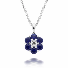 18ct White Gold 0.57ct Sapphire Diamond Floral Cluster Necklace