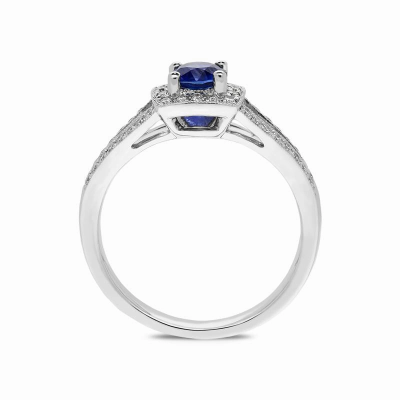 18ct White Gold 0.57ct Sapphire Diamond Milgrain Cluster Ring