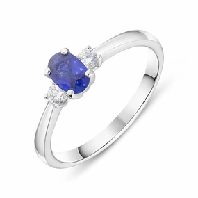 18ct White Gold 0.57ct Sapphire Diamond Oval Trilogy Ring