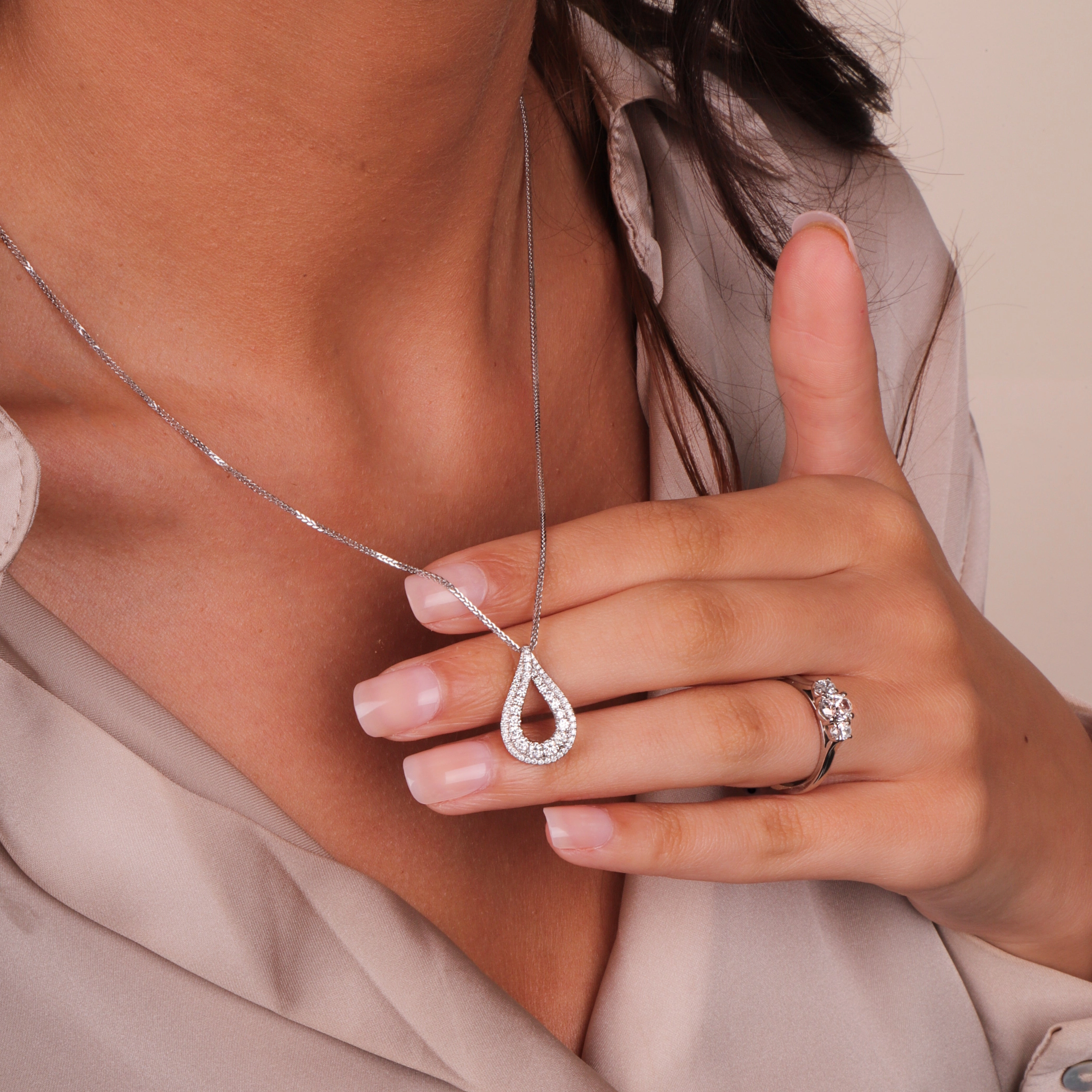18ct White Gold 0.59ct Diamond Open Pear Necklace