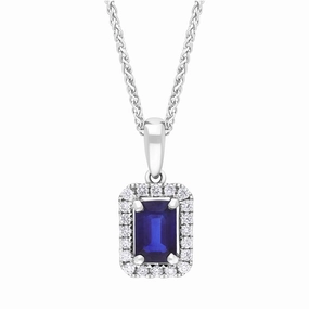 18ct White Gold 0.60ct Sapphire 0.14ct Diamond Pave Necklace