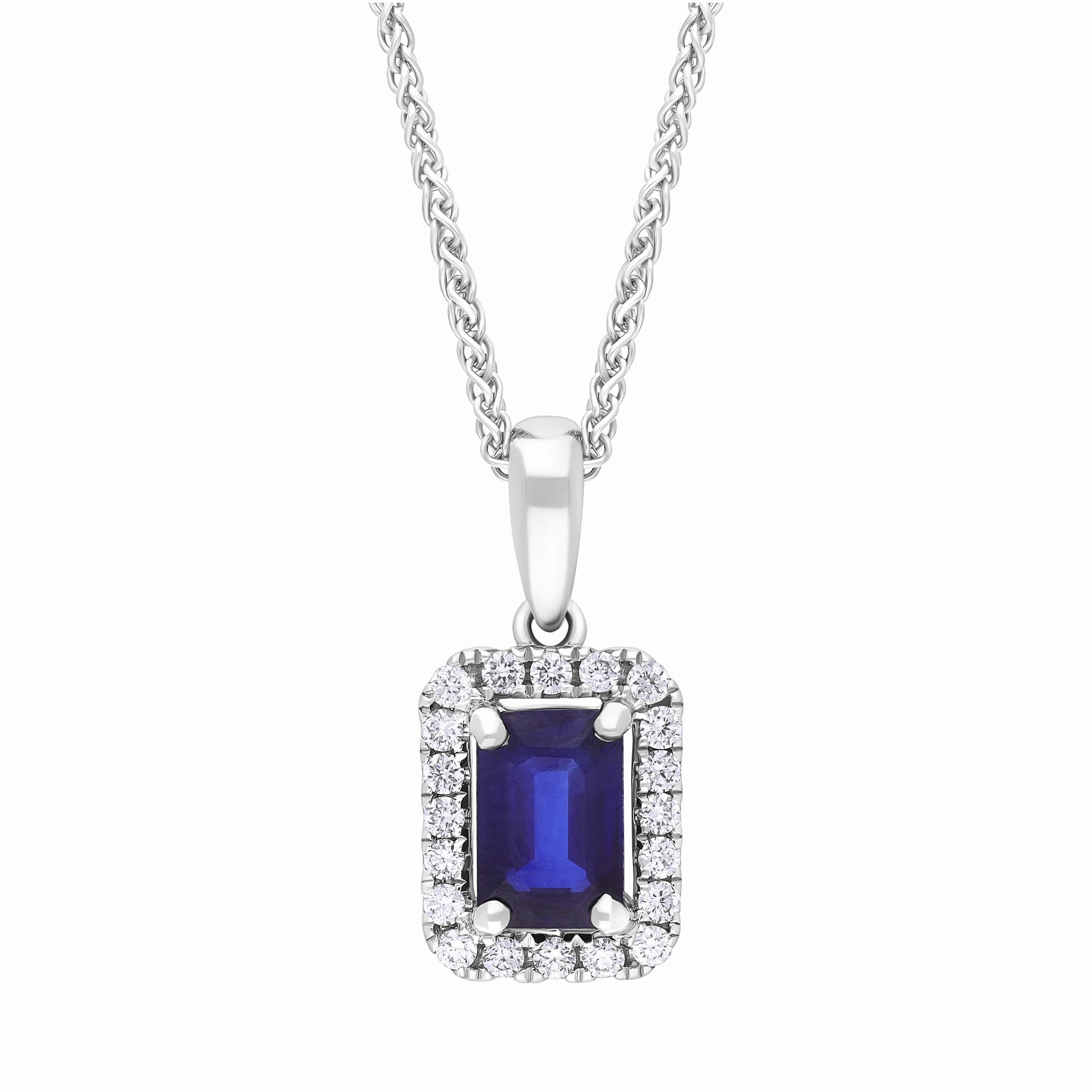 18ct White Gold 0.60ct Sapphire 0.14ct Diamond Pave Necklace