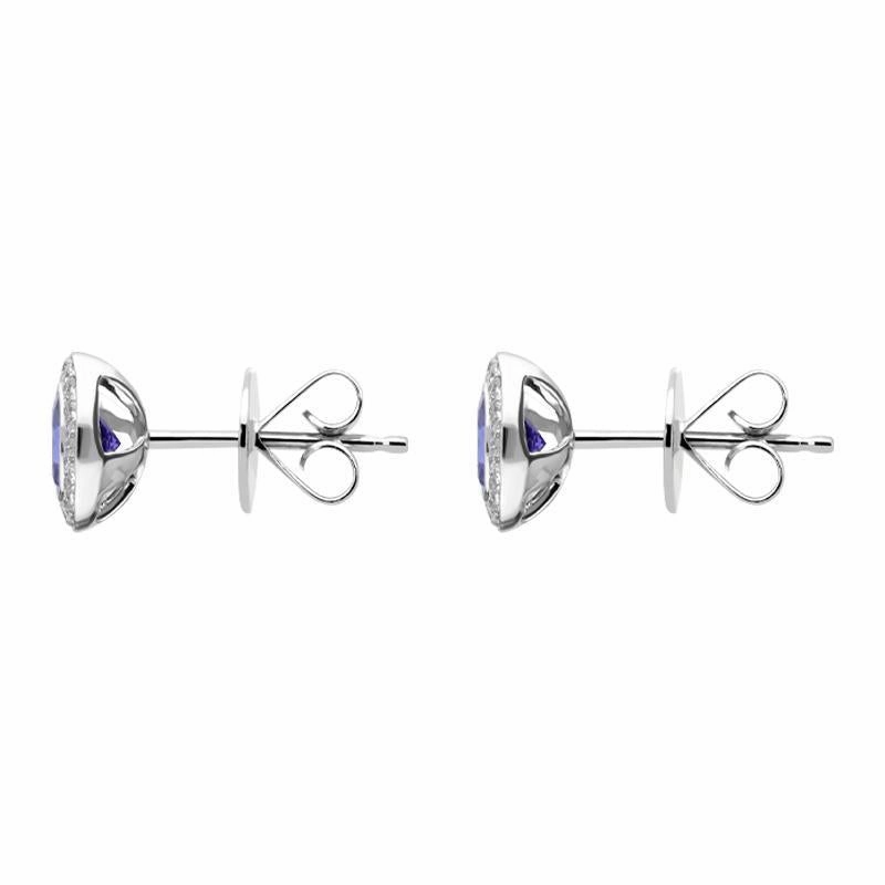 18ct White Gold 0.60ct Tanzanite Diamond Round Stud Earrings