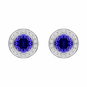 18ct White Gold 0.60ct Tanzanite Diamond Round Stud Earrings