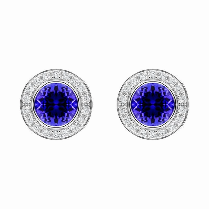 18ct White Gold 0.60ct Tanzanite Diamond Round Stud Earrings