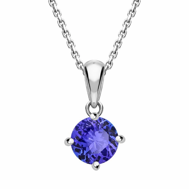 18ct White Gold 0.60ct Tanzanite Round Solitaire Necklace