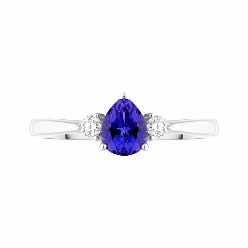 18ct White Gold 0.64ct Tanzanite and Diamond Pear Cut Ring