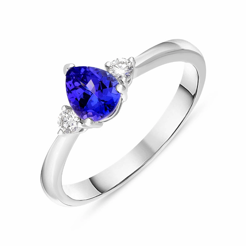 18ct White Gold 0.64ct Tanzanite and Diamond Pear Cut Ring