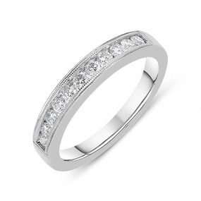 18ct White Gold 0.66ct Diamond Beaded Edge Wedding Half Eternity Ring