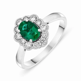 18ct White Gold 0.66ct Emerald and Diamond Cluster Ring