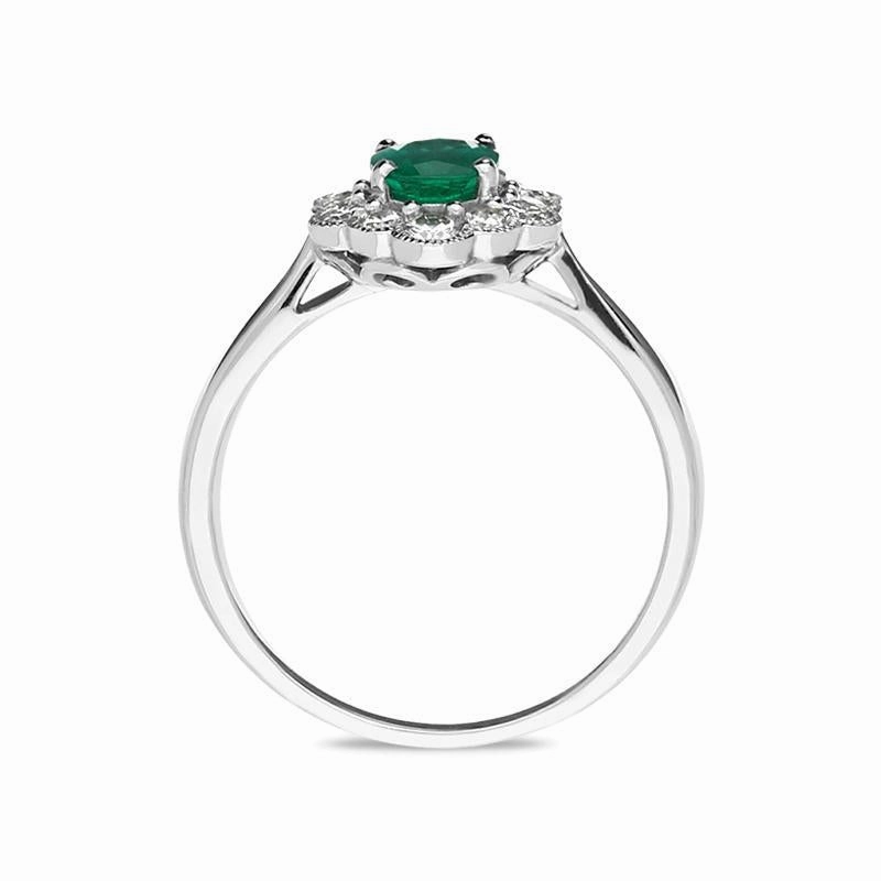 18ct White Gold 0.66ct Emerald and Diamond Cluster Ring