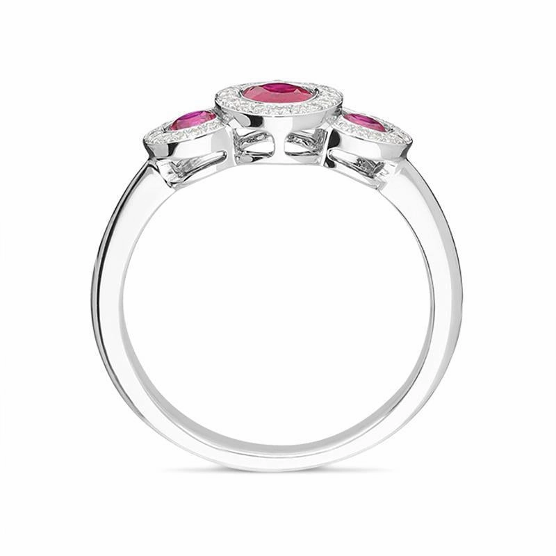 18ct White Gold 0.67ct Ruby Diamond Trilogy Cluster Ring