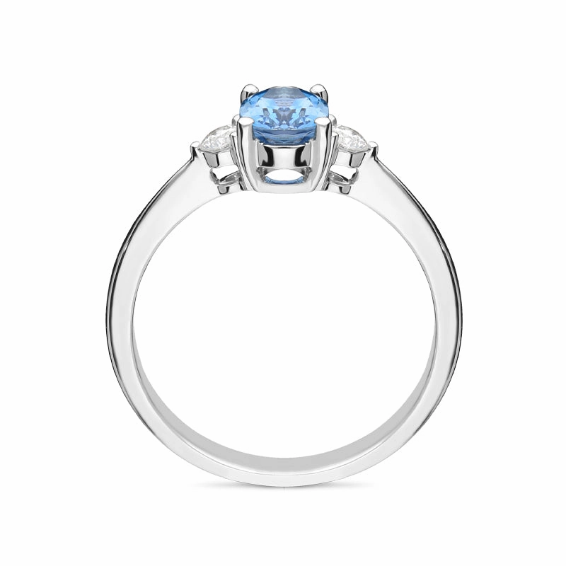 18ct White Gold 0.68ct Aquamarine Diamond Oval Trilogy Ring