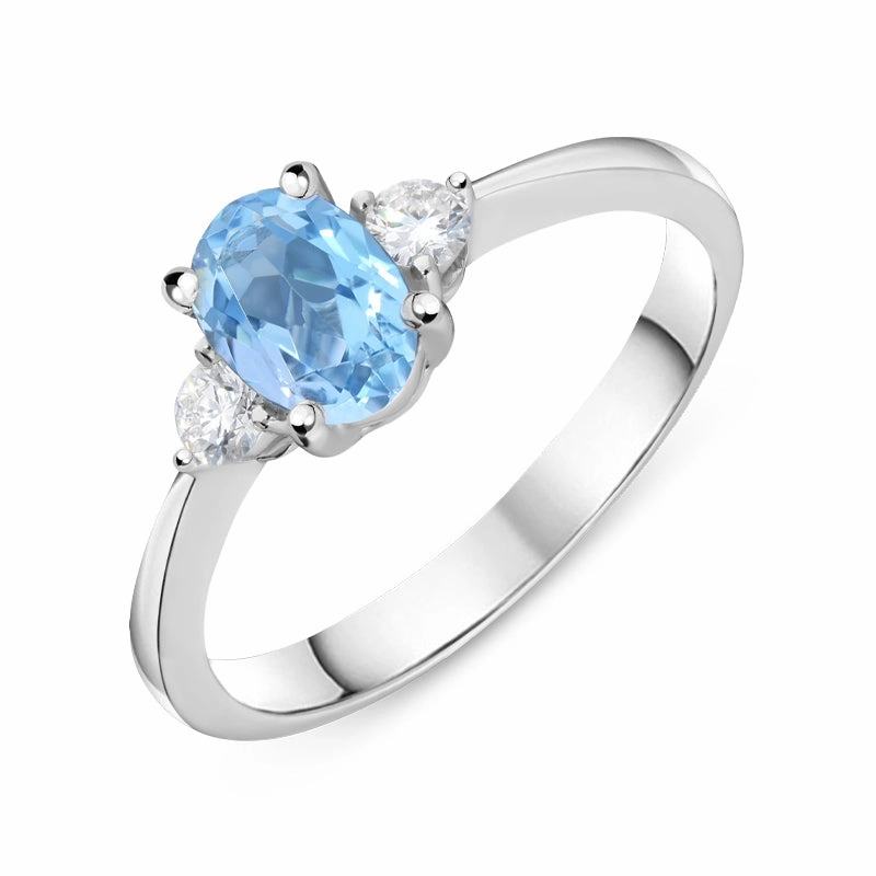 18ct White Gold 0.68ct Aquamarine Diamond Oval Trilogy Ring