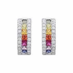 18ct White Gold 0.70ct Rainbow Sapphire Diamond Hoop Earrings