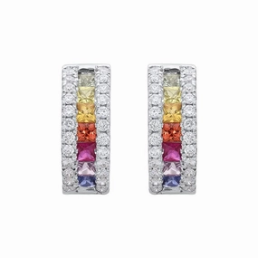 18ct White Gold 0.70ct Rainbow Sapphire Diamond Hoop Earrings