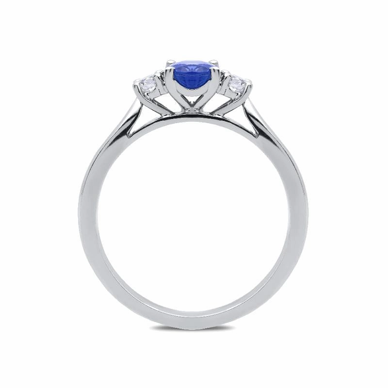 18ct White Gold 0.70ct Sapphire Diamond Oval Trilogy Ring