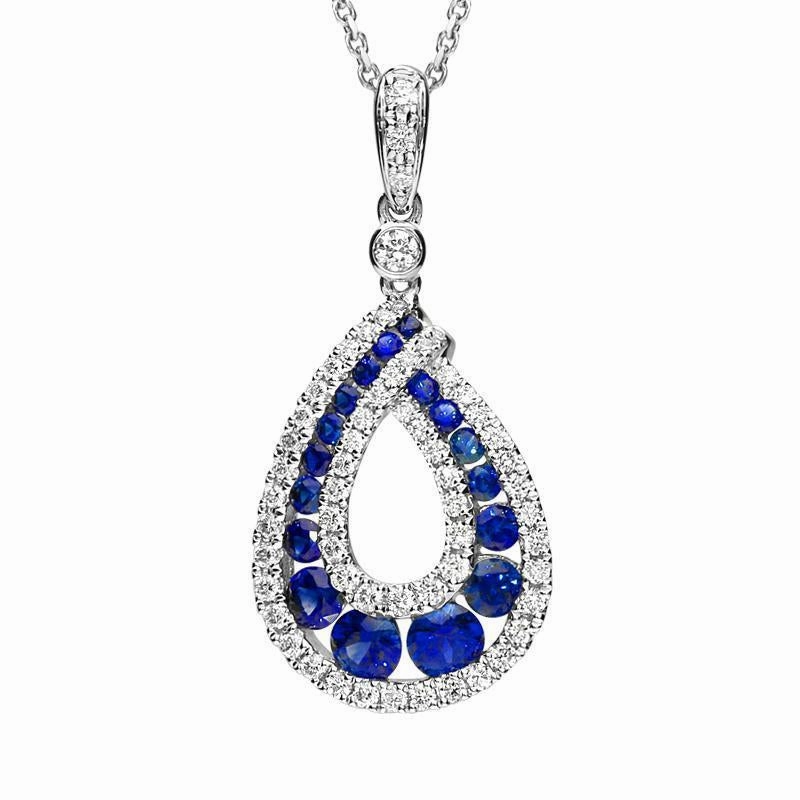 18ct White Gold 0.71ct Sapphire and 0.38ct Diamond Open Teardrop Necklace