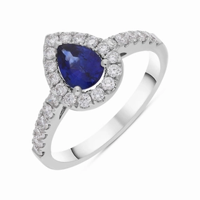 18ct White Gold 0.71ct Sapphire and Diamond Pear Ring