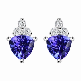 18ct White Gold 0.71ct Tanzanite Diamond Triangle Stud Earrings D