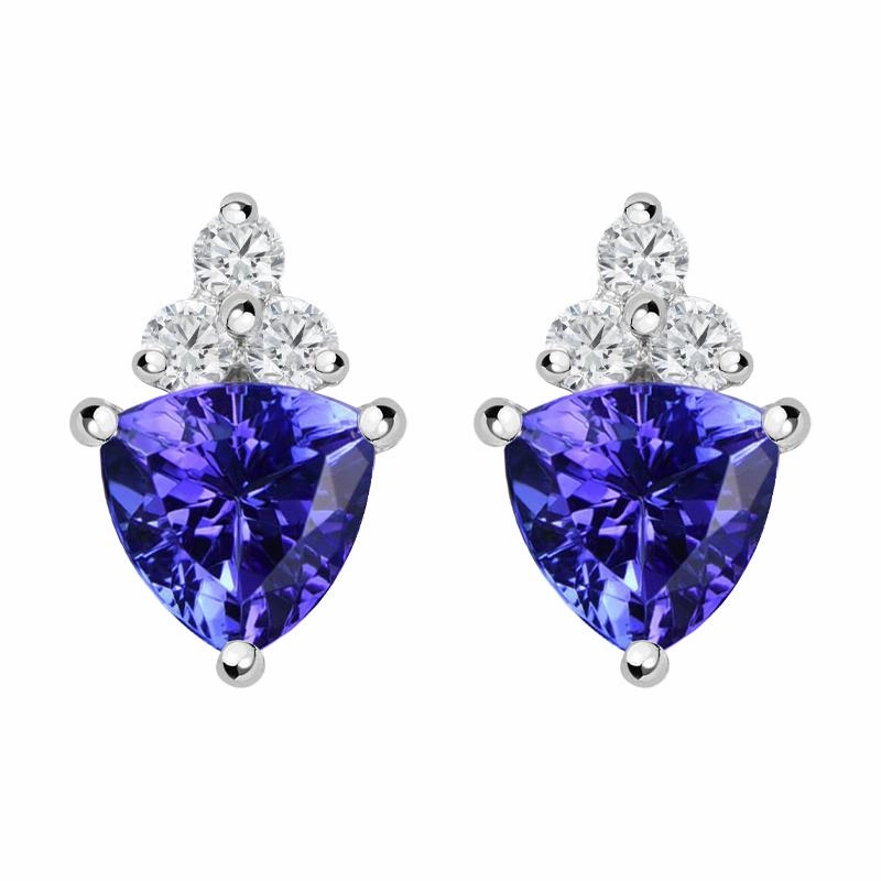 18ct White Gold 0.71ct Tanzanite Diamond Triangle Stud Earrings D