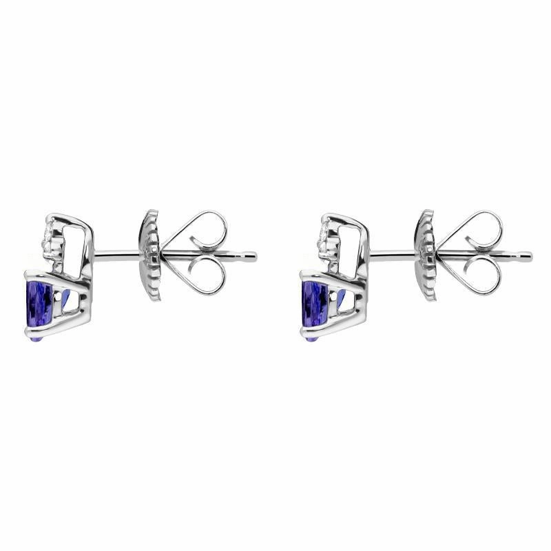 18ct White Gold 0.71ct Tanzanite Diamond Triangle Stud Earrings D