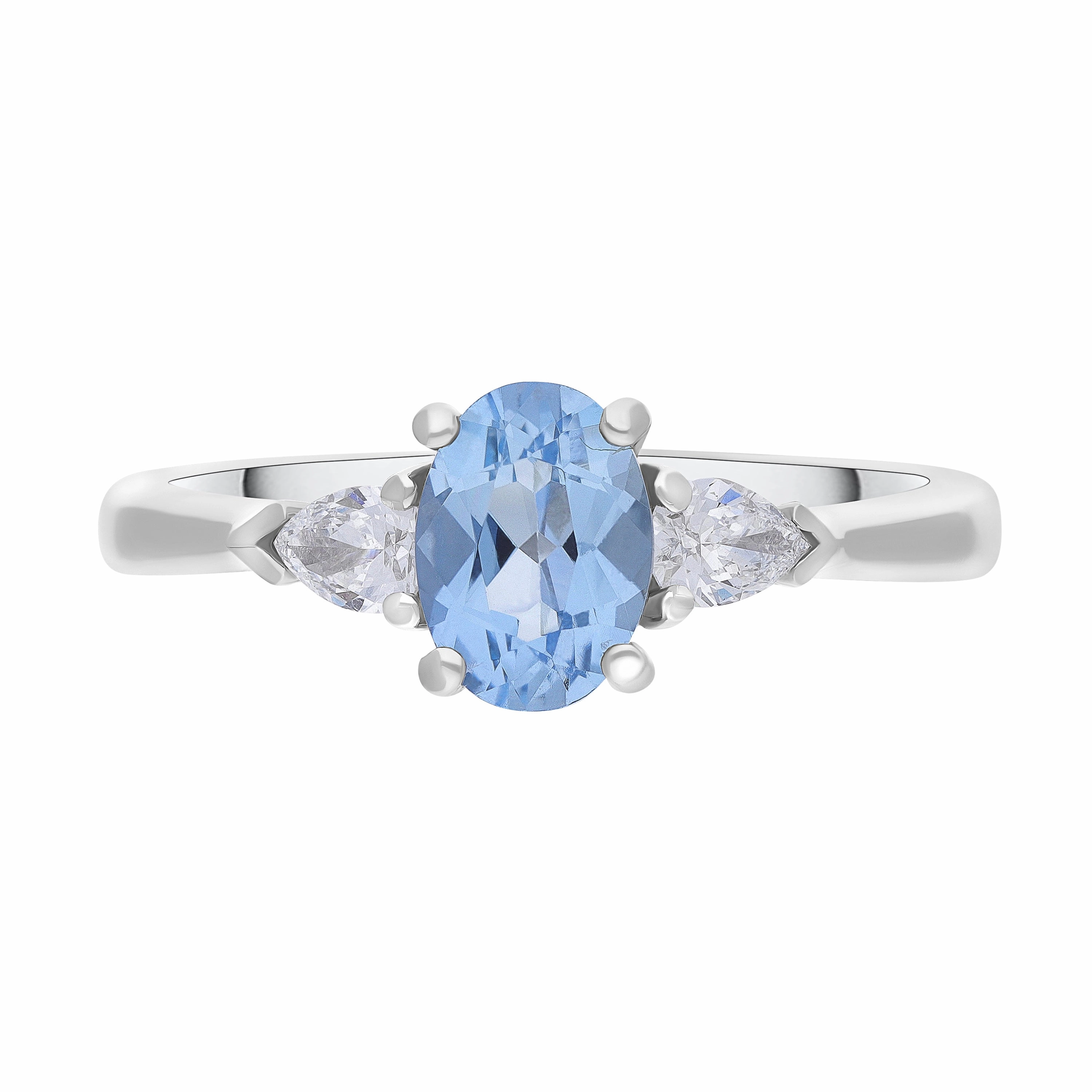 18ct White Gold 0.72ct Aquamarine 0.22ct Diamond Three Stone Ring