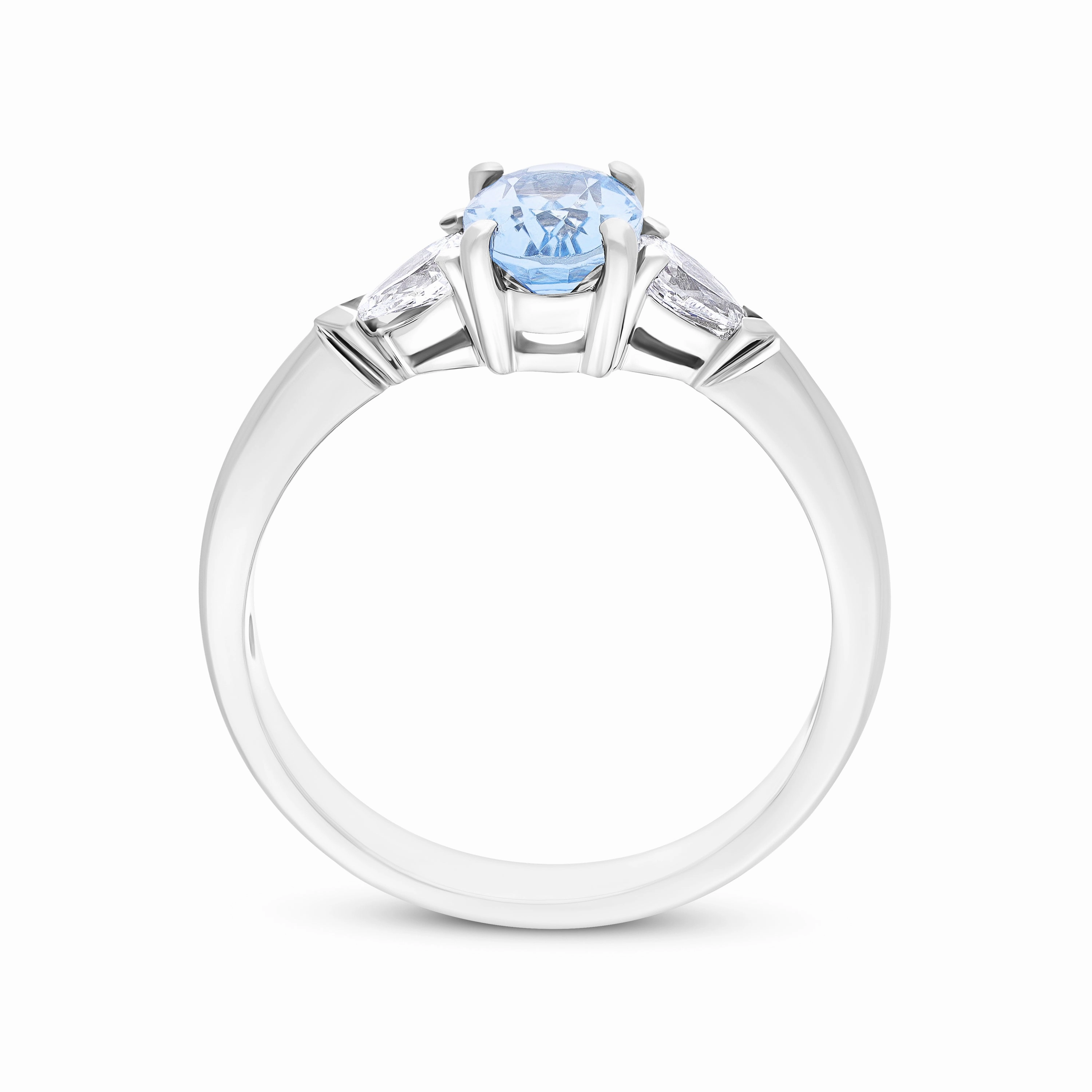 18ct White Gold 0.72ct Aquamarine 0.22ct Diamond Three Stone Ring