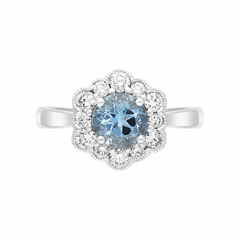 18ct White Gold 0.72ct Aquamarine Diamond Halo Ring